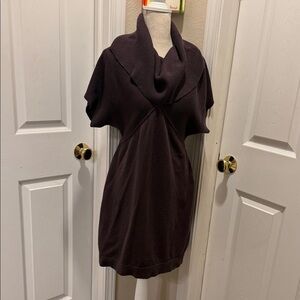 Cozy Cowl Neck Short Sleeve Sweater Dress - Deep Purple